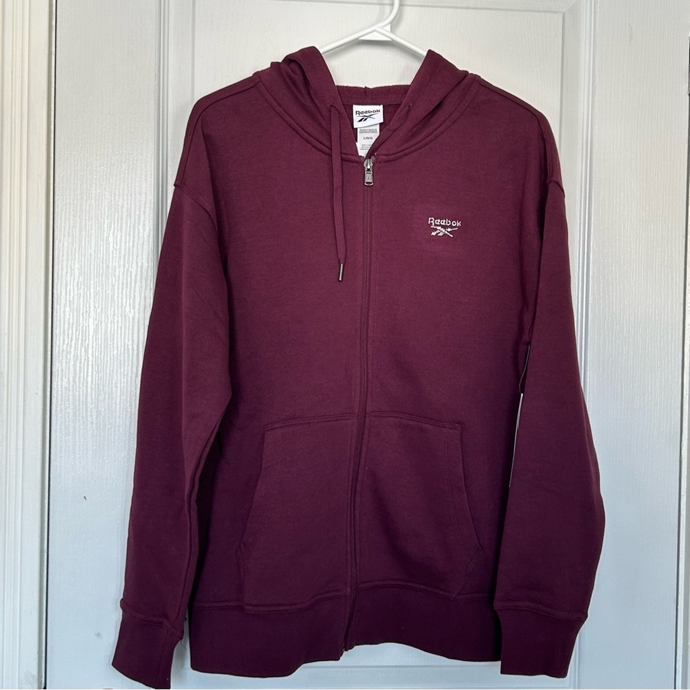 NWT Reebok Rhinestone Full Zip Hoodie L Cherry Women Relaxed